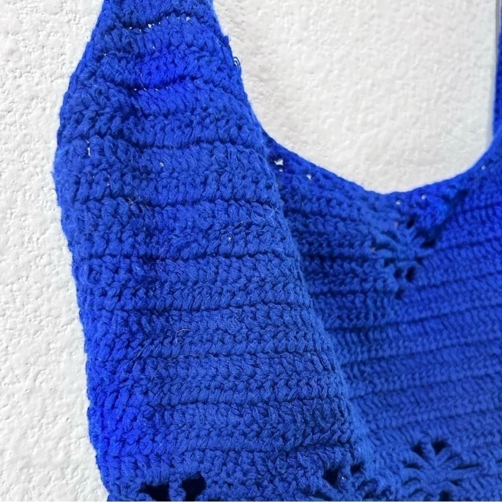 Free people royal blue knitted cropped top size:S